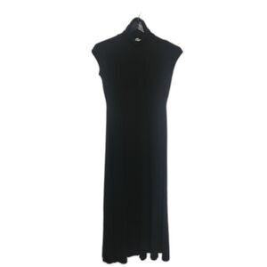 Boston Proper Med Black Dress Long A-Line Neck Turtleneck Chic LBD Maxi Office